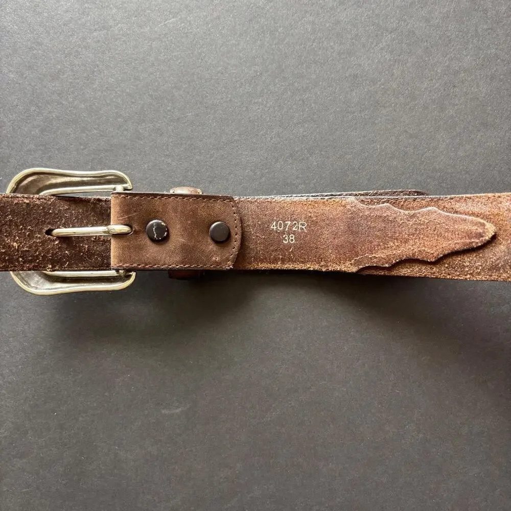 Brown genuine leather belt with silver buckle - size 38 Mens sizing